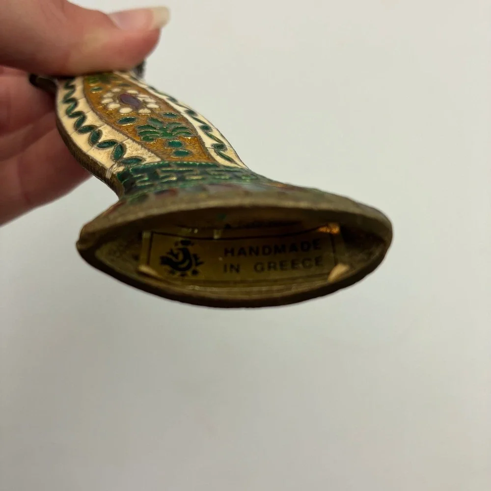 Vintage Handmade Greek Cloisonne Enamel Letter Opener 10.5 Inch Brass Greece